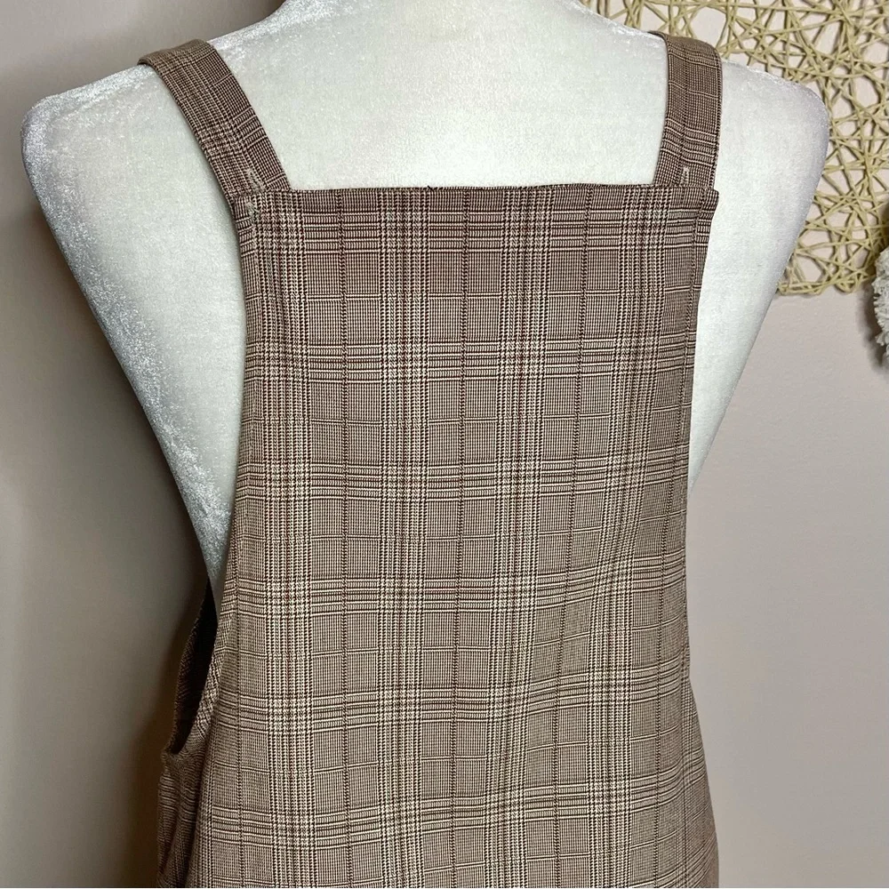 Forever 21 Plaid Button Overall Jumper Mini Dress (brown/tan) - small